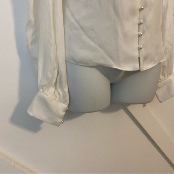 Generation Love Puff Sleeve Pearl Button Down Pleated Blouse White Size Small - Picture 3 of 8